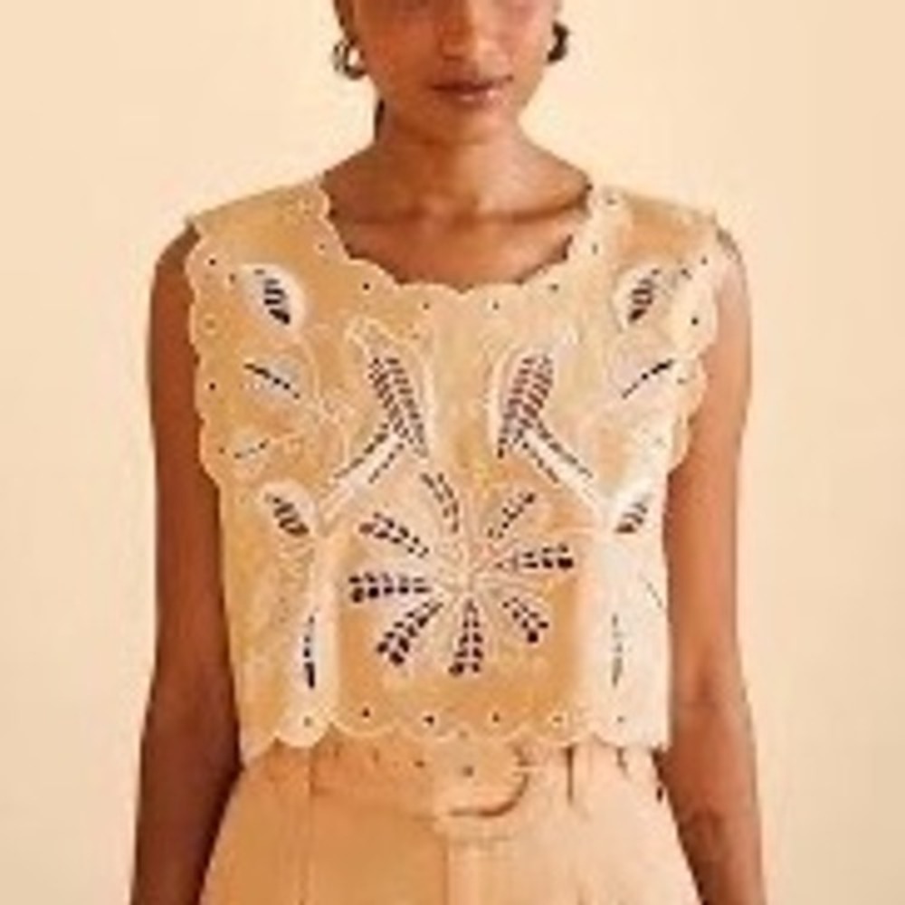 Farm Rio Sand Richelieu Sleeveless Top Dark Sand Medium New With Tags